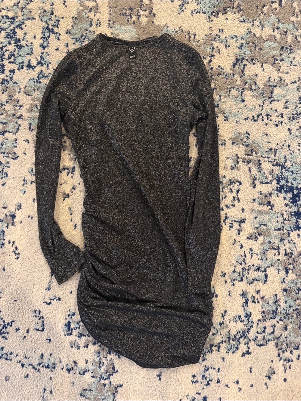 Heart Soul Metallic Black Long-Sleeve Ruched Top